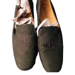 Lauren Ralph Lauren size 10 black linen monogrammed loafers LIKE NEW